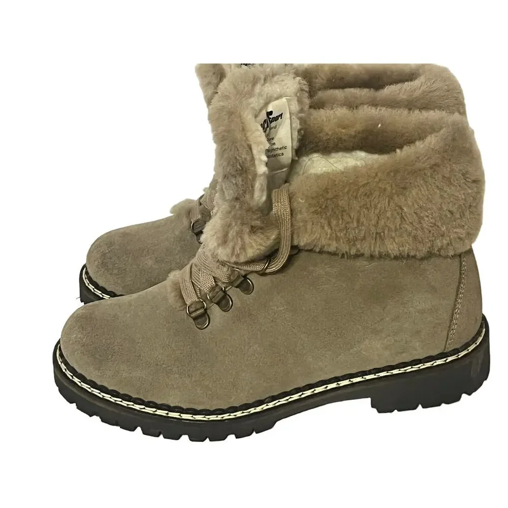 Oscar Sport Forest Fur Ankle Boots •Women 6 EU 36• Italy Lace Up EXC Taupe Tan